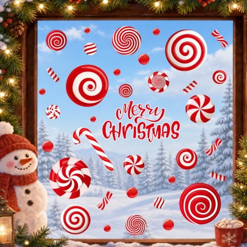 Christmas Candy Window Clings - Reusable Holiday Decor Sheets - Candy Cane Theme