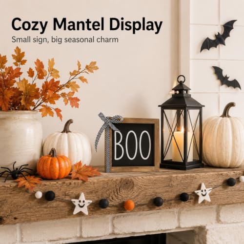 Halloween Boo Sign Wall Decor - 6-Inch Wooden Tiered Tray Shelf