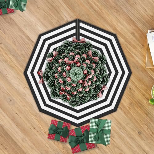 Large Halloween & Christmas Spider Web Tree Skirt 36 Inch Octagonal Black White