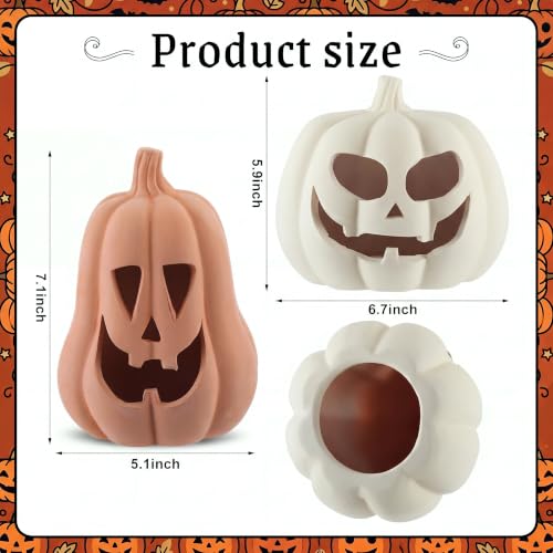Stylish Halloween Decor Terracotta Jack O Lantern Pumpkins Set - Ghost Carved, 2 Sizes