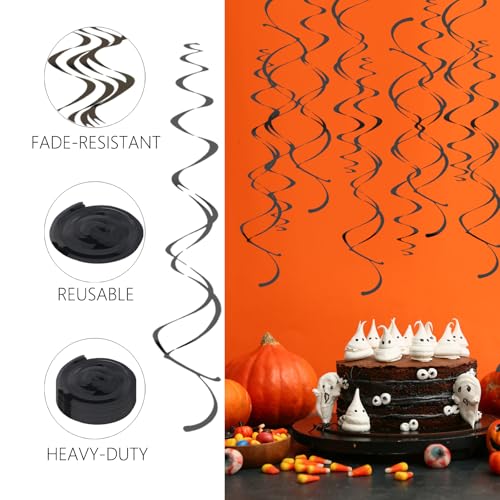 Black Hanging Swirl Party Decorations 30 Pack - Double Spiral Ceiling Streamers