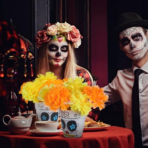 Day of the Dead Skull Vase Centerpiece Set with Marigold Flowers - Variation: Skull