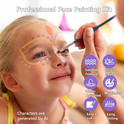 Kids & Adults Water-Activated Face Painting Kit - 42 Colors, Brushes & Stencils