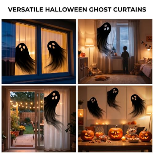 Halloween Ghost Fabric Window Decorations - 3 Pieces Large Static Cling Set for Haunted House & Party