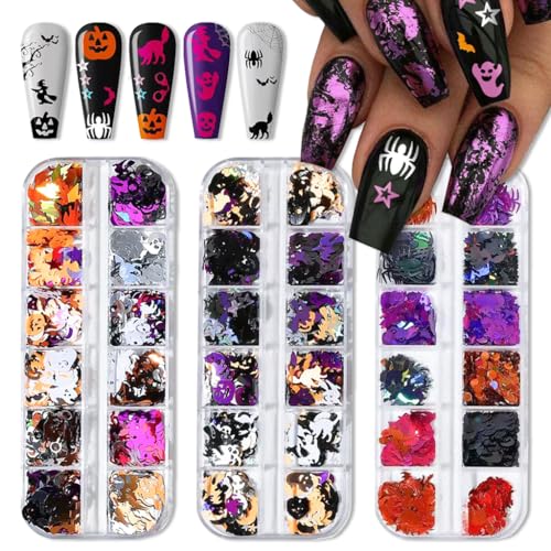 Halloween Nail Art Sequins Set - 36 Styles Ghost Spider Pumpkin Face Variation 10