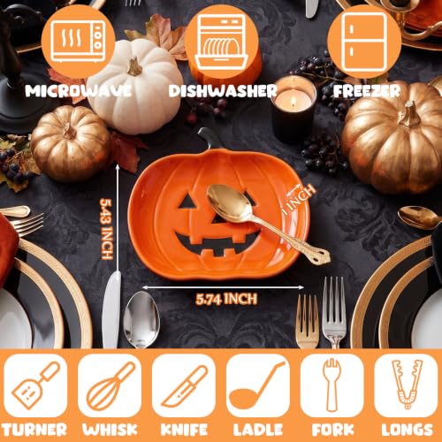 Halloween Jack O Lantern Ceramic Spoon Rest - Pumpkin Kitchen Counter Accessory - Orange
