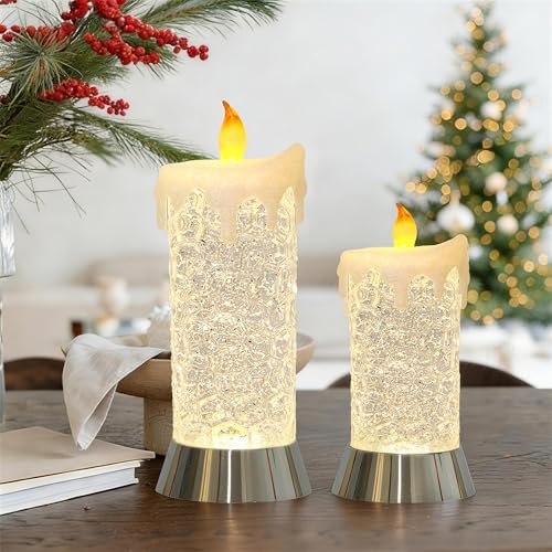 8.65-Inch Lighted Acrylic Flameless Candle Swirling Glitter Globe - Figurine
