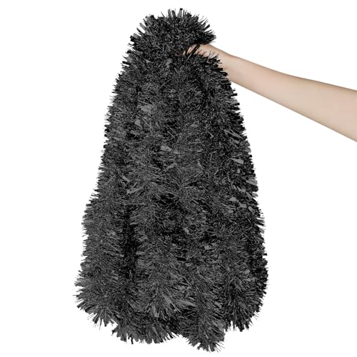 Black Christmas Tinsel Garland 33 Feet for Holiday & Party Decor