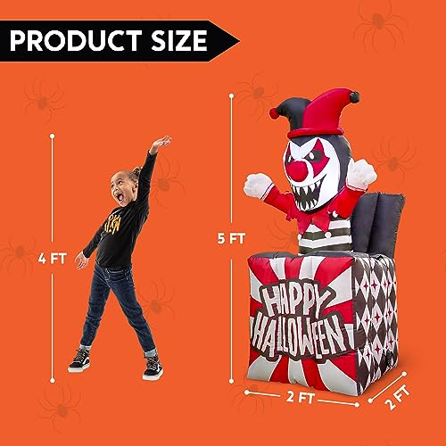 5 Ft Halloween Inflatable Clown Decor with LEDs - Outdoor Yard & Garden Decoration