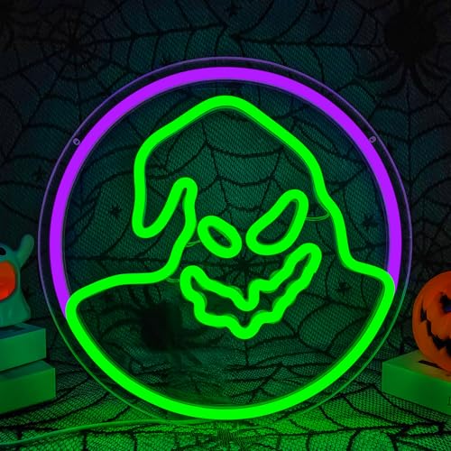 Green Ghost Halloween Neon Sign for Bedroom Wall Decor, Christmas & Party Lights