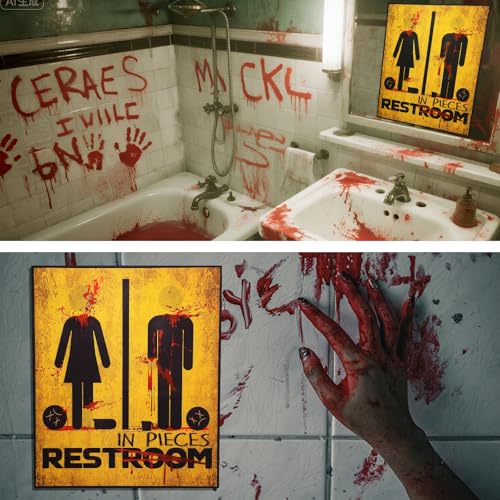 Halloween Restroom Wall Sign - 3D Horror Haunted House Bathroom Decor
