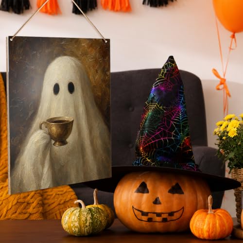 Halloween Ghost Wall Decor Sign for Coffee Bar - Spooky Hanging Sign