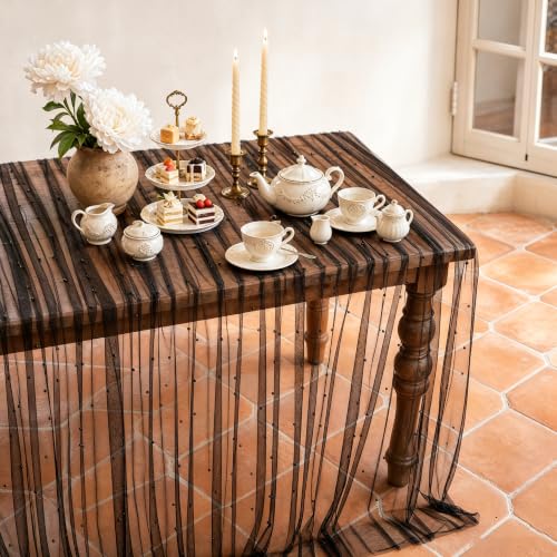 Gauze Tablecloth Black Pearl Tulle Overlay 60x120 Inches - 1 Piece