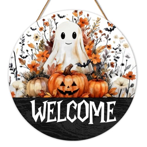 Halloween Ghost Pumpkins Welcome Door Sign - Halloween-08