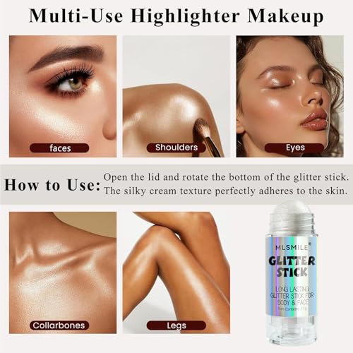 Multi-Use White Roll-On Face & Body Glitter Stick - Moisturizing & Brightening - Portable Cosmetic