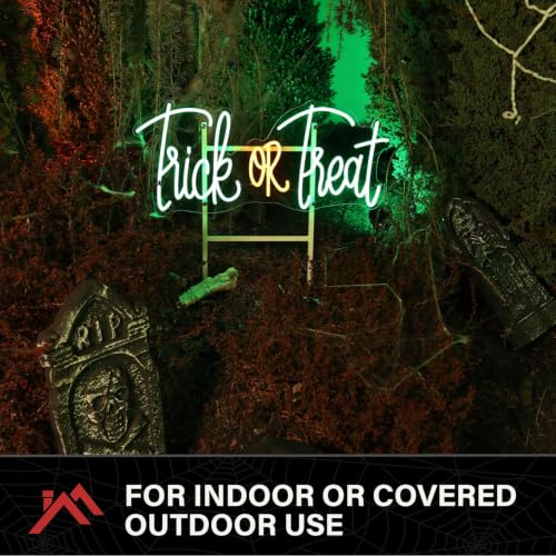 LED Trick or Treat Wall Decoration - Halloween Neon Sign, Indoor Outdoor Festive Sign