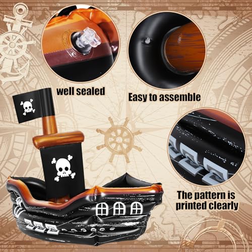 Inflatable Pirate Ship Drink Cooler with Skull Flag - Classic Colors, 36x44 Inches