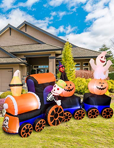 9 Feet Halloween Inflatable Train with Kittens, Ghosts & Pumpkins – Outdoor Decor