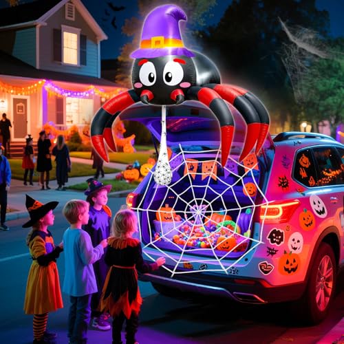Halloween Inflatable Spider Car Decoration Kit with LEDs for SUV Truck Parade