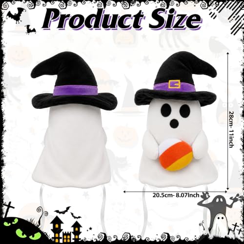 11-Inch Halloween Ghost Tree Topper with Witch Hat and Candy Corns