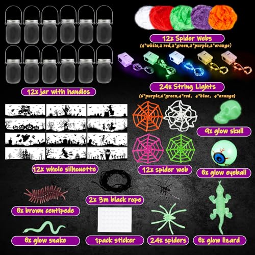 12 Pack Halloween Mason Jar Craft Kit for Kids | DIY Party Favors & Decorations