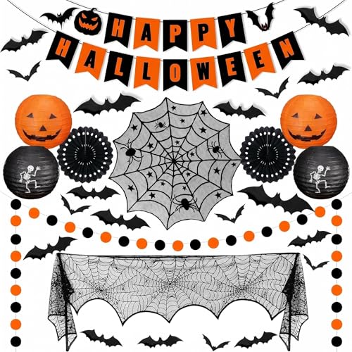 Halloween Indoor Decorations Set - Spooky Banners, Bat Stickers & Lanterns