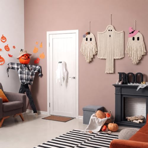 3 Pcs Halloween Ghost and Bat Wall Decor Set - Boho Spooky Indoor Outdoor