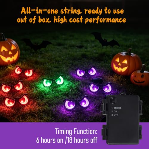 Lighted Halloween Eyes String Lights - Spooky Indoor Outdoor Decor, Waterproof, Timer, 10 Pairs