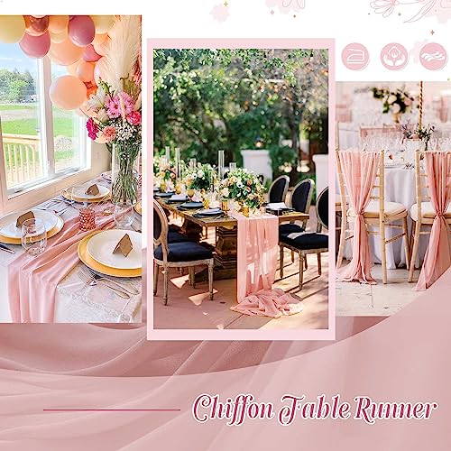 15 Pieces Dusty Rose Chiffon Table Runner Set - 27x120 Inches Wedding Décor