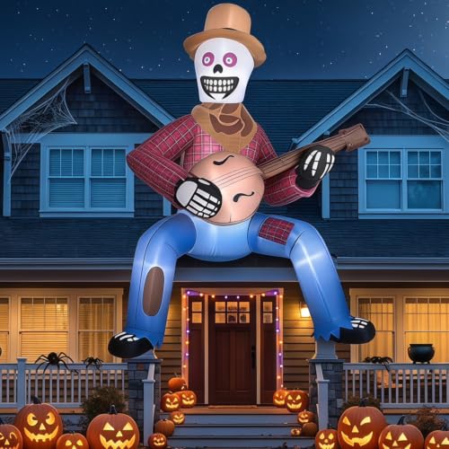 12FT Halloween Inflatable Skeleton Yard Decor - Giant Outdoor Spooky Decoration - Brown Cowboy Variation