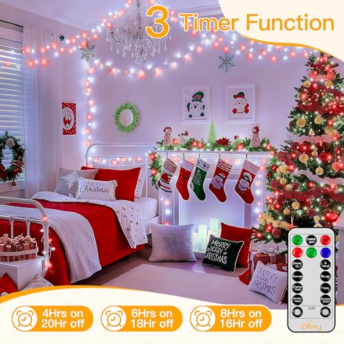 Ollny Red and White Christmas String Lights - 400 LEDs, 131ft with Remote & Timer