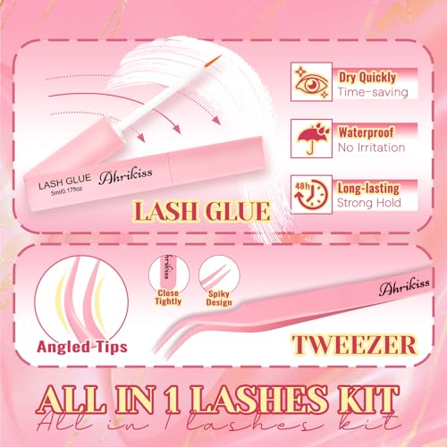 Ahrikiss Clammy Manga Wet Look False Eyelashes Kit with Glue & Tweezers