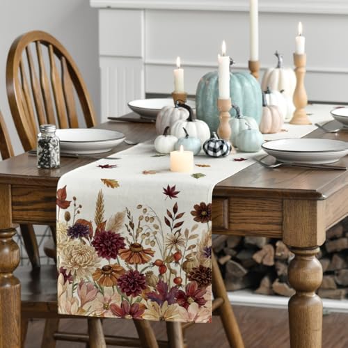 13x72 Inch Beige Fall Table Runner - Artoid Mode 210 GSM Home Decor