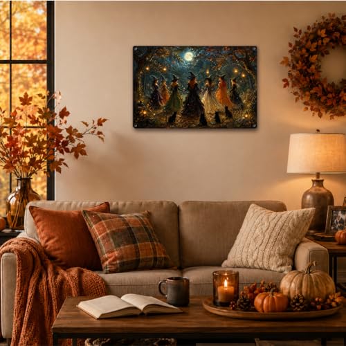 Halloween Witches Metal Sign Spooky Midnight Gathering Wall Decor 12x8 Inches