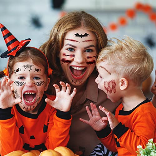 Spider Net Face Tattoos - 12 Sheets Halloween Temporary Tattoos for Men Women Kids