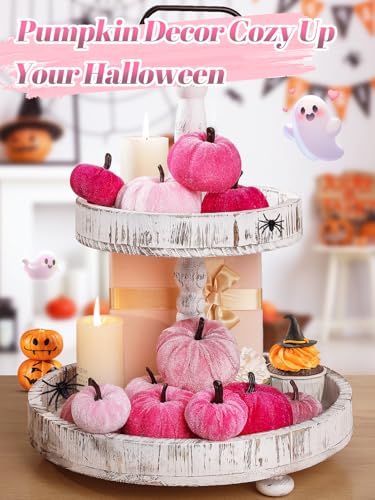 Pink Velvet Pumpkins Fall Halloween Decor - 12 Pcs Multi Pink - 3 Sizes