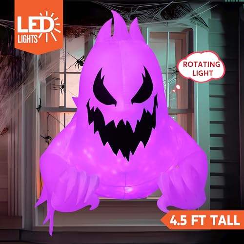 Inflatable Ghost Halloween Decor with Purple LED Lights - 4.5 Ft Outdoor Welcome Ghost - Purple Ghost Variation