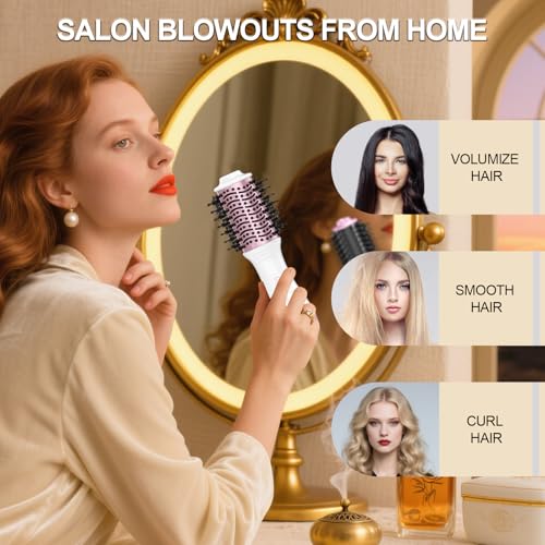 DAN Auto Dual Voltage Hair Dryer Brush(100V-240V),Travel Hair Dryer Brush with Multi-Function Plug Adapter,One Step Blow Dryer Brush and Styler Volumizer