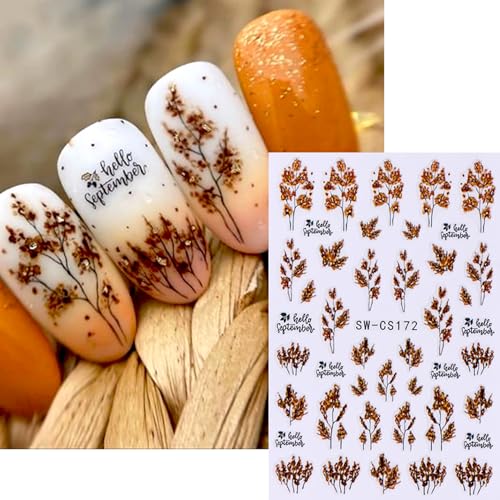 Fall Nail Stickers 6 Sheets Thanksgiving Nail Art Decals Pumpkin Maple Leaves Style 1