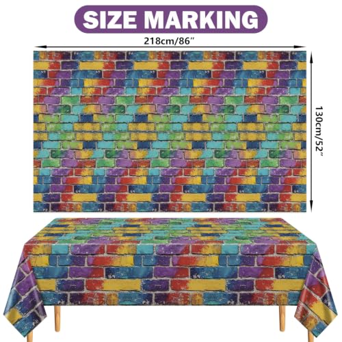 Colorful Brick Tablecloth Set for Parties - Waterproof & Reusable, 4 Pack, 51 x 86 Inches