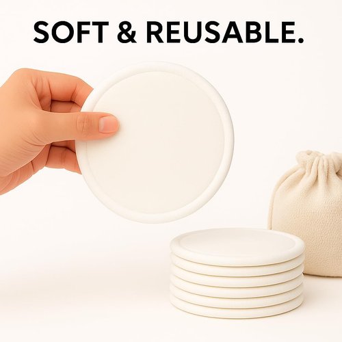 Eco-Friendly Makeup Remover Pads by EcoTools - 12 Bamboo Cotton Rounds with Laundry Bag | Soft, Washable Facial Pads for Sensitive Skin