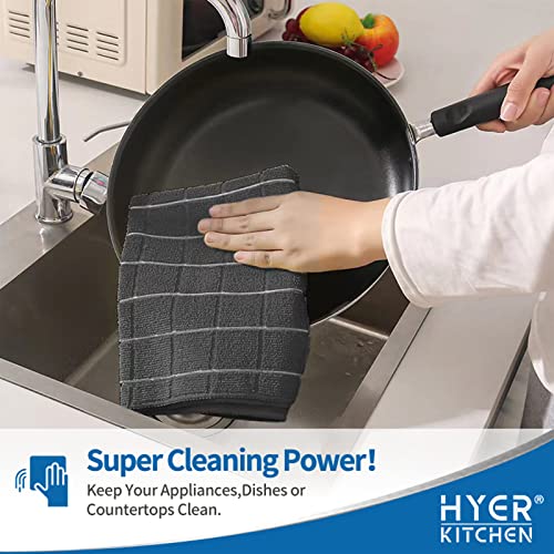 Black Microfiber Dish Towels - Soft, Super Absorbent Kitchen Towels 8 Pack - 26x18 Inches - Lattice Design
