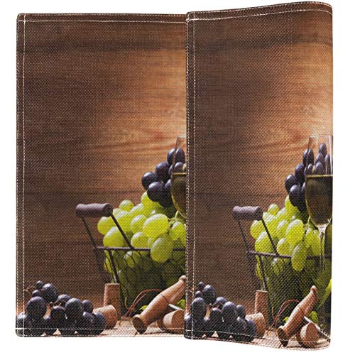 Wine Glasses Placemat Set of 6 - Red & White Grape Wooden Heat-Resistant Washable Table Mats - Multi 7 / 6