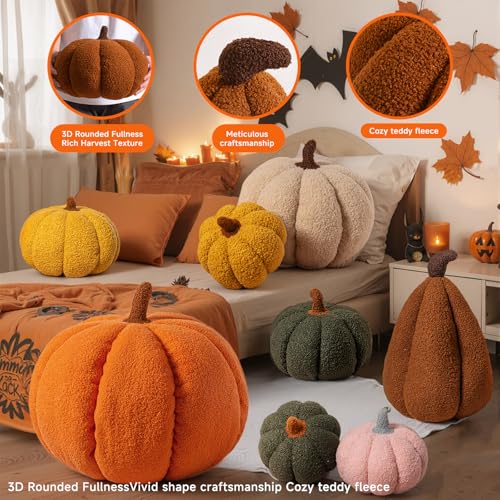 Off White Pumpkin Pillows Set of 2 - Fall Halloween Thanksgiving Decor - 14.2x10.2in