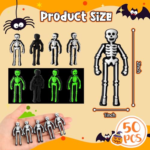 Glow in The Dark Mini Skeleton Decorations - 50 White Tiny Figurines for Halloween Haunted House & Party Favors