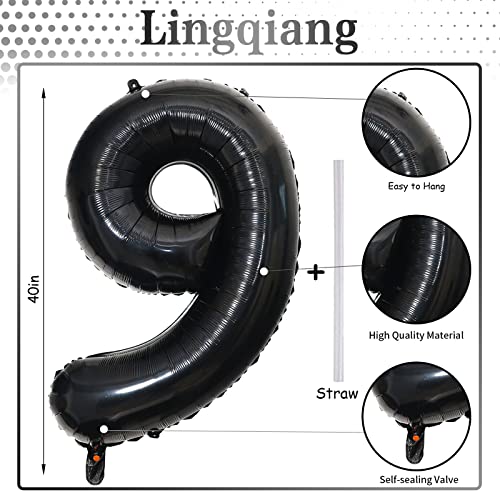 Black Number 9 Foil Balloon - Giant 40 Inch Self-Inflating Party Decor