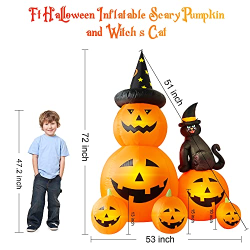 6 FT Halloween Inflatable Ghost Pumpkin & Black Cat Outdoor Decor with LED Lights