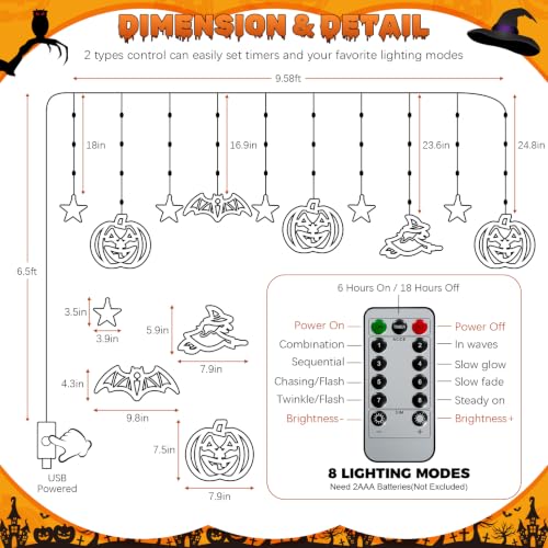 BeePeep Halloween Window Lights Decorations - Orange & Purple Curtain LED Set - 8.5FT with Remote & Timer