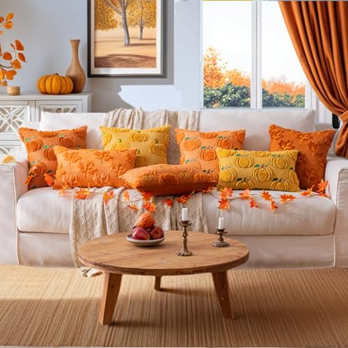Rust Fall Maple Leaf Throw Pillow Covers Set of 2 20x20 Inches - Autumn Decor