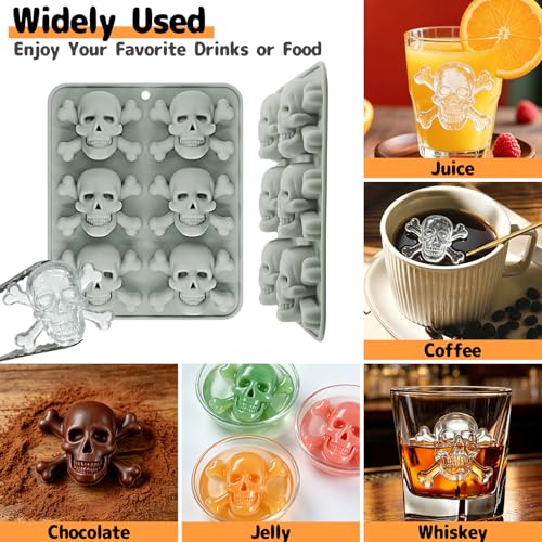 Grey Skull Ice Cube Mold 12 Cavities - Realistic 3D Silicone Skull Tray